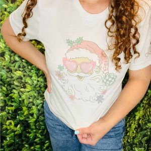 Disco Santa pink gray shirt